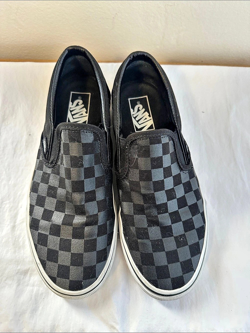 Vans Classic Slip-On Checkerboard Sneakers Black & Black US 8.5 Women
